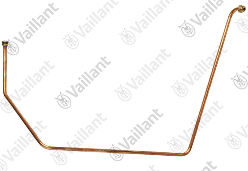 Kupferrohr von Vaillant mit gebogenem Design und Anschluss an beiden Enden. Eignet sich für Heizungsinstallationen.